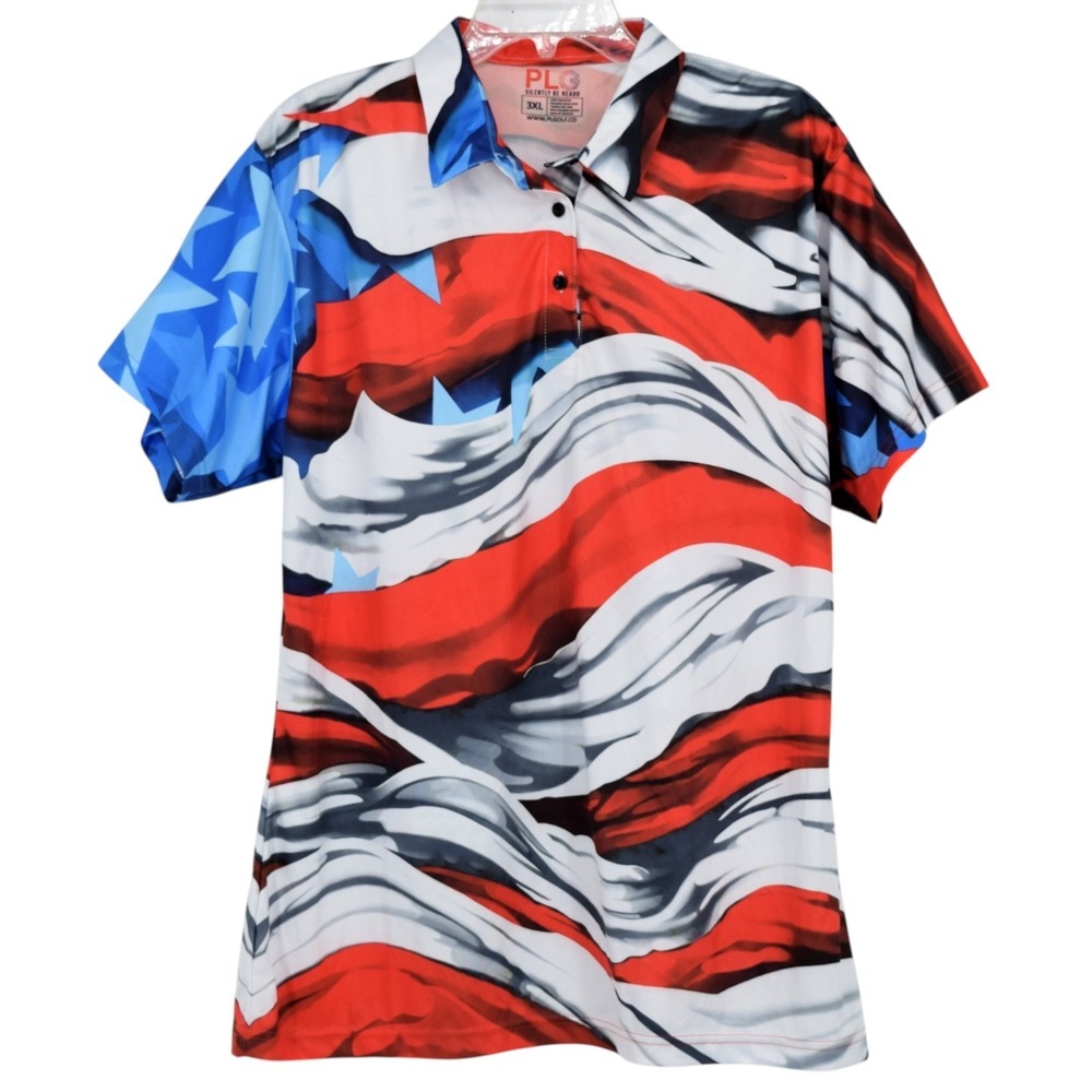 PLG Play Loud Womens 3XL Patriotic American Flag Golf Polo Shirt Short Sleeve